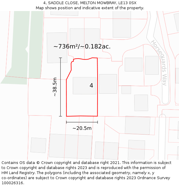 4, SADDLE CLOSE, MELTON MOWBRAY, LE13 0SX: Plot and title map