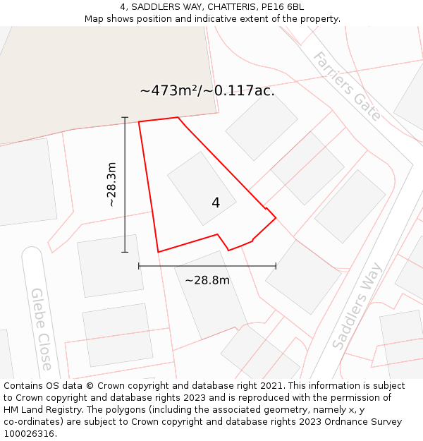 4, SADDLERS WAY, CHATTERIS, PE16 6BL: Plot and title map