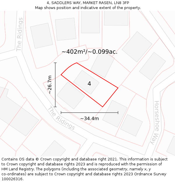 4, SADDLERS WAY, MARKET RASEN, LN8 3FP: Plot and title map