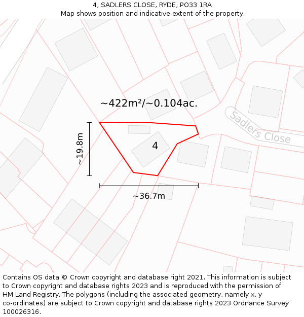 4, SADLERS CLOSE, RYDE, PO33 1RA: Plot and title map