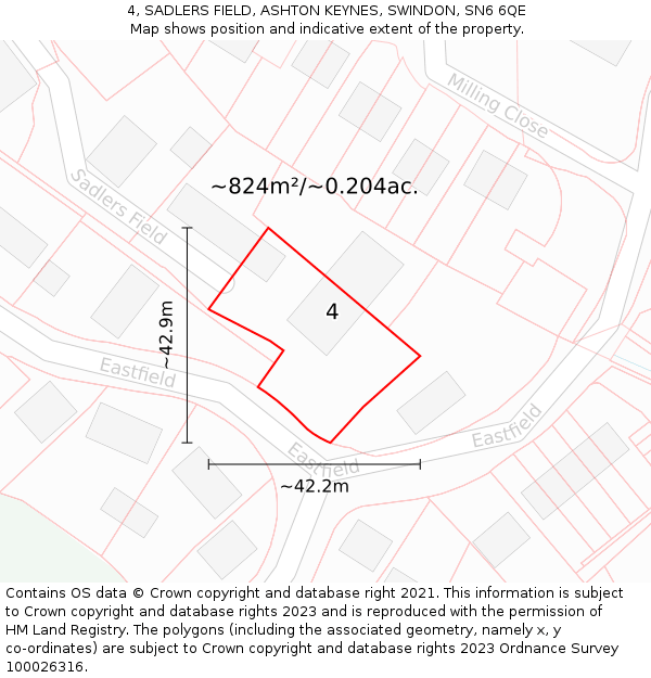 4, SADLERS FIELD, ASHTON KEYNES, SWINDON, SN6 6QE: Plot and title map