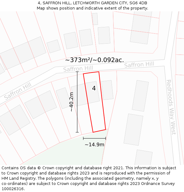 4, SAFFRON HILL, LETCHWORTH GARDEN CITY, SG6 4DB: Plot and title map