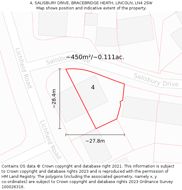 4, SALISBURY DRIVE, BRACEBRIDGE HEATH, LINCOLN, LN4 2SW: Plot and title map