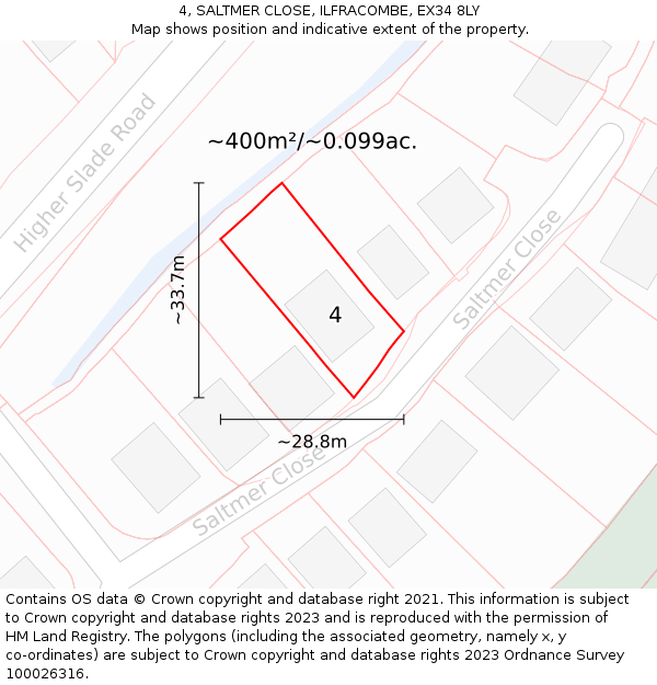 4, SALTMER CLOSE, ILFRACOMBE, EX34 8LY: Plot and title map