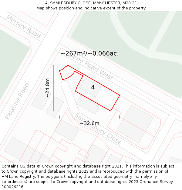 4, SAMLESBURY CLOSE, MANCHESTER, M20 2FJ: Plot and title map