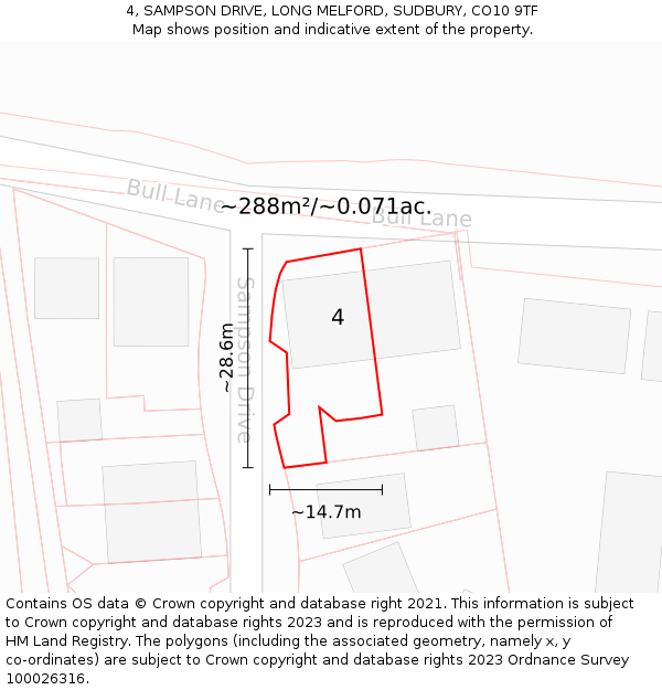 4, SAMPSON DRIVE, LONG MELFORD, SUDBURY, CO10 9TF: Plot and title map