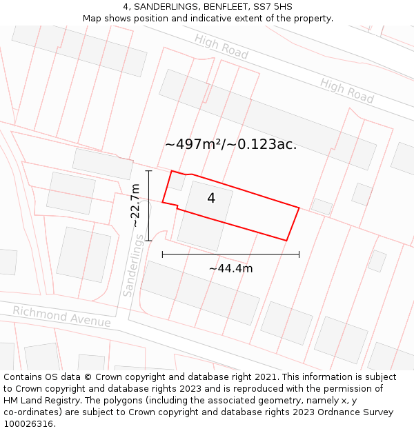 4, SANDERLINGS, BENFLEET, SS7 5HS: Plot and title map