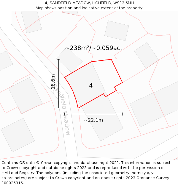 4, SANDFIELD MEADOW, LICHFIELD, WS13 6NH: Plot and title map