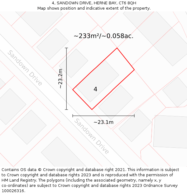 4, SANDOWN DRIVE, HERNE BAY, CT6 8QH: Plot and title map