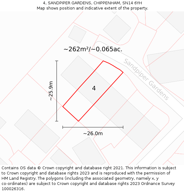 4, SANDPIPER GARDENS, CHIPPENHAM, SN14 6YH: Plot and title map