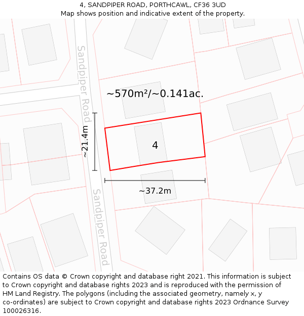 4, SANDPIPER ROAD, PORTHCAWL, CF36 3UD: Plot and title map