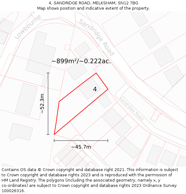 4, SANDRIDGE ROAD, MELKSHAM, SN12 7BG: Plot and title map