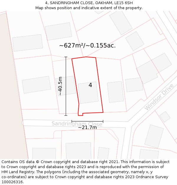 4, SANDRINGHAM CLOSE, OAKHAM, LE15 6SH: Plot and title map