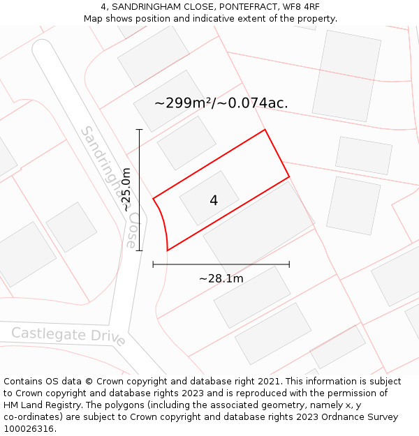 4, SANDRINGHAM CLOSE, PONTEFRACT, WF8 4RF: Plot and title map