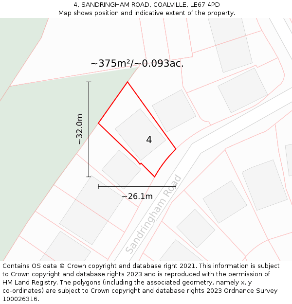 4, SANDRINGHAM ROAD, COALVILLE, LE67 4PD: Plot and title map