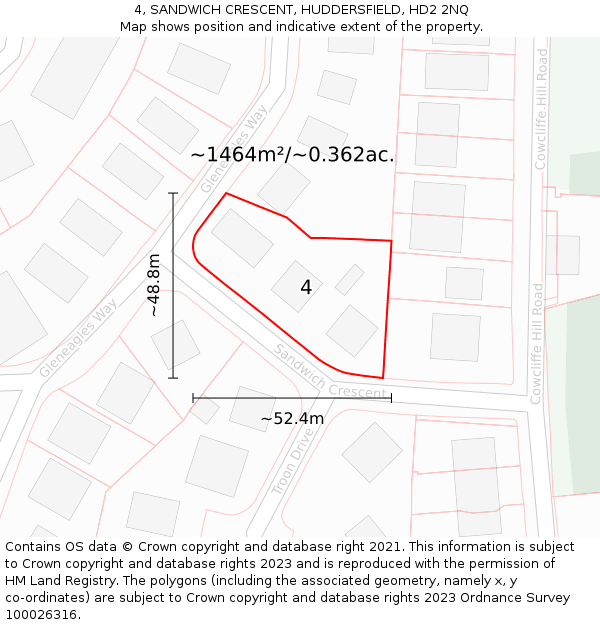 4, SANDWICH CRESCENT, HUDDERSFIELD, HD2 2NQ: Plot and title map