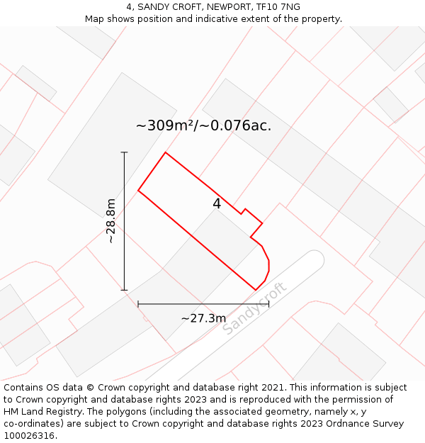 4, SANDY CROFT, NEWPORT, TF10 7NG: Plot and title map