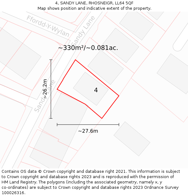 4, SANDY LANE, RHOSNEIGR, LL64 5QF: Plot and title map