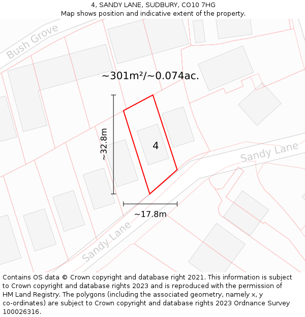 4, SANDY LANE, SUDBURY, CO10 7HG: Plot and title map