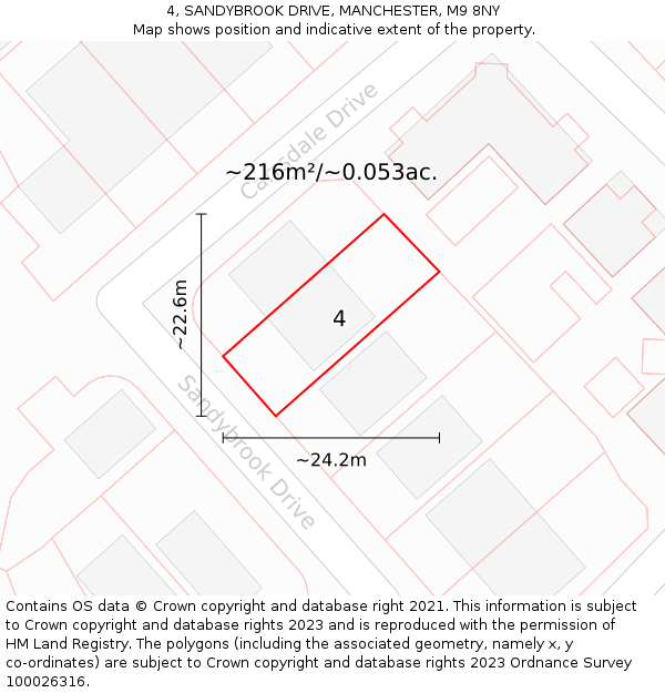 4, SANDYBROOK DRIVE, MANCHESTER, M9 8NY: Plot and title map