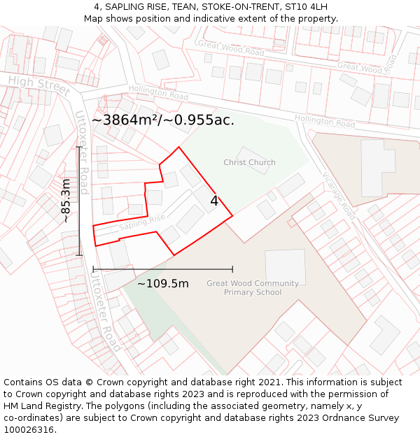 4, SAPLING RISE, TEAN, STOKE-ON-TRENT, ST10 4LH: Plot and title map