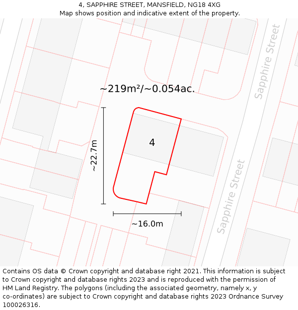 4, SAPPHIRE STREET, MANSFIELD, NG18 4XG: Plot and title map