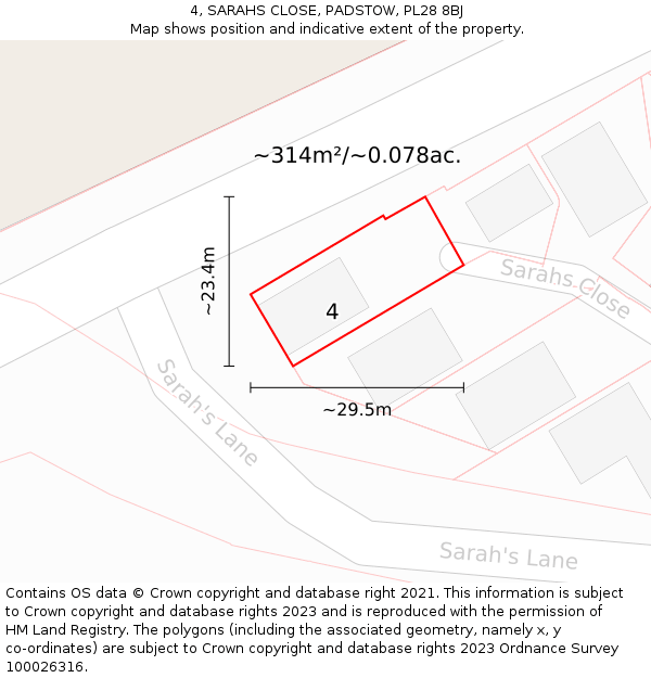 4, SARAHS CLOSE, PADSTOW, PL28 8BJ: Plot and title map