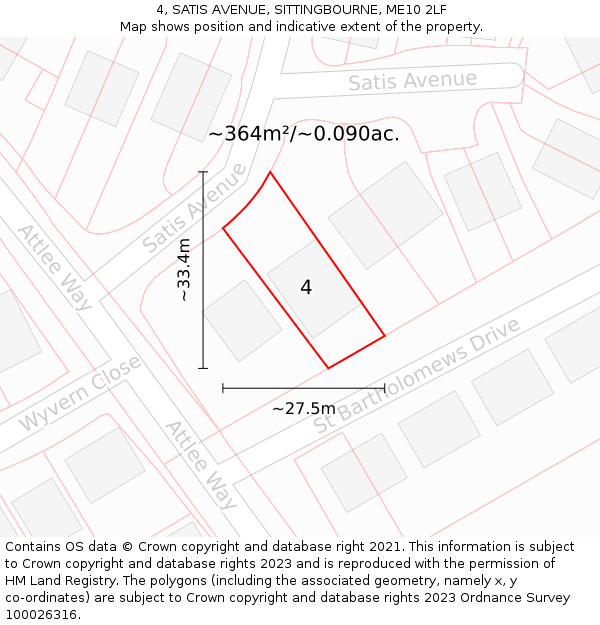 4, SATIS AVENUE, SITTINGBOURNE, ME10 2LF: Plot and title map