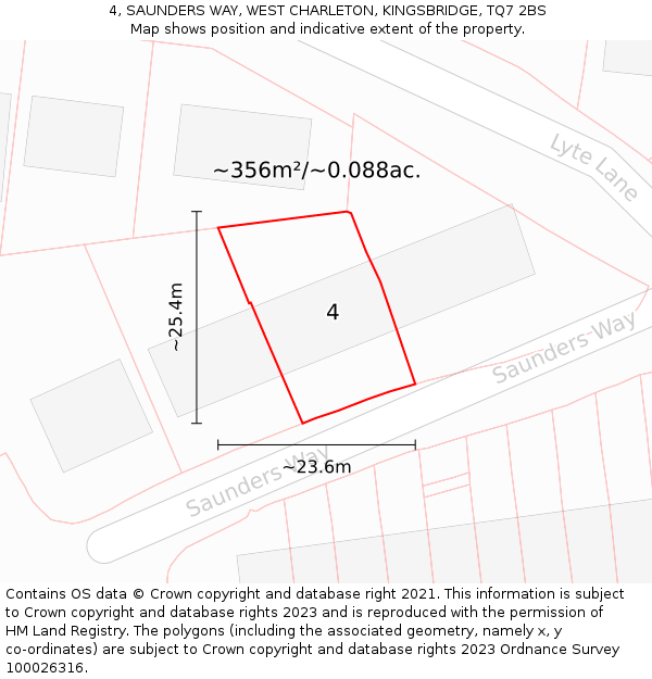 4, SAUNDERS WAY, WEST CHARLETON, KINGSBRIDGE, TQ7 2BS: Plot and title map