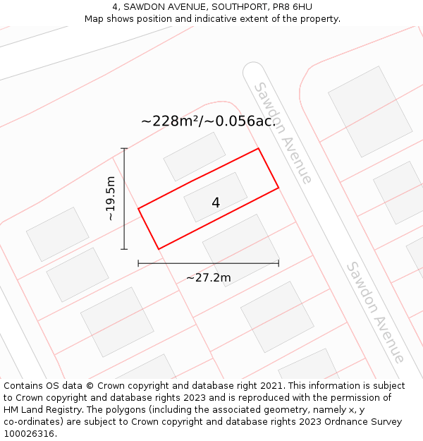 4, SAWDON AVENUE, SOUTHPORT, PR8 6HU: Plot and title map