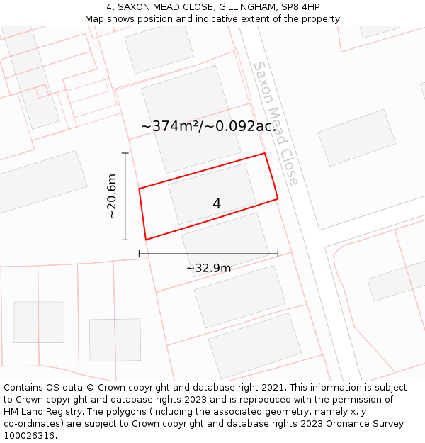 4, SAXON MEAD CLOSE, GILLINGHAM, SP8 4HP: Plot and title map