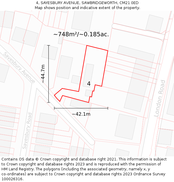 4, SAYESBURY AVENUE, SAWBRIDGEWORTH, CM21 0ED: Plot and title map