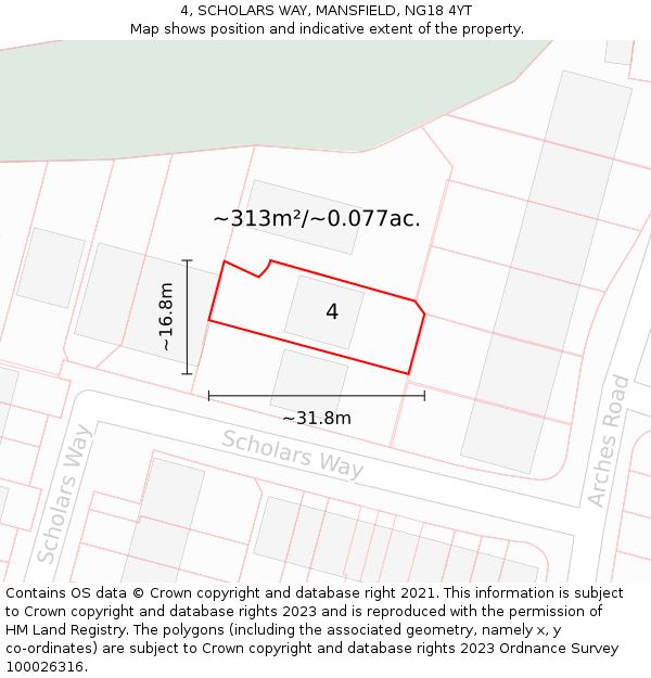 4, SCHOLARS WAY, MANSFIELD, NG18 4YT: Plot and title map