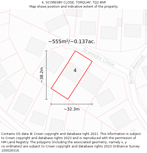 4, SCORESBY CLOSE, TORQUAY, TQ2 8NP: Plot and title map