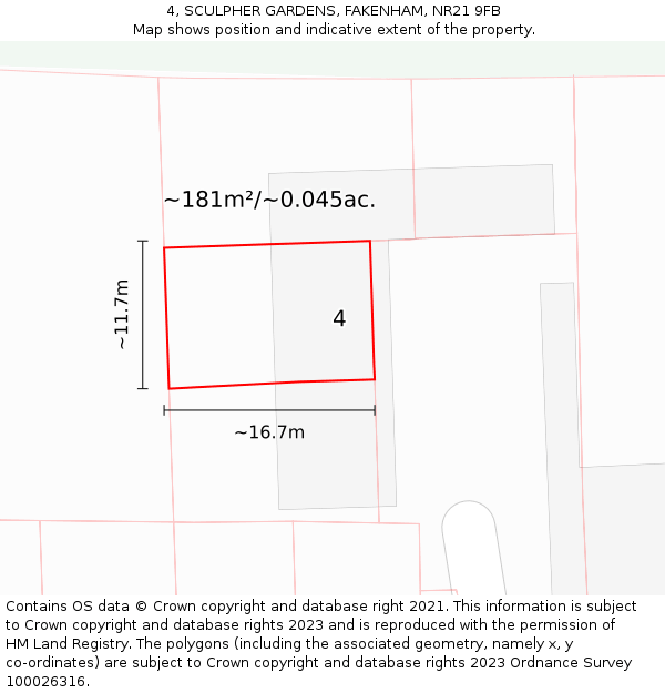 4, SCULPHER GARDENS, FAKENHAM, NR21 9FB: Plot and title map