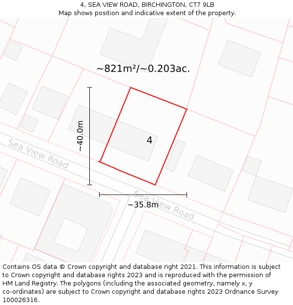 4, SEA VIEW ROAD, BIRCHINGTON, CT7 9LB: Plot and title map