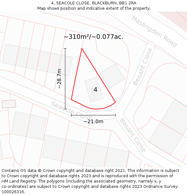 4, SEACOLE CLOSE, BLACKBURN, BB1 2RA: Plot and title map