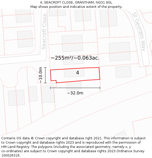 4, SEACROFT CLOSE, GRANTHAM, NG31 9GL: Plot and title map