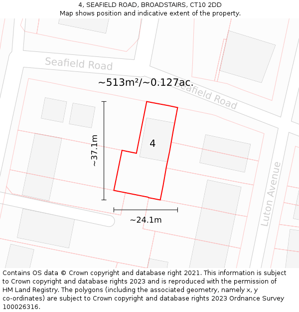 4, SEAFIELD ROAD, BROADSTAIRS, CT10 2DD: Plot and title map