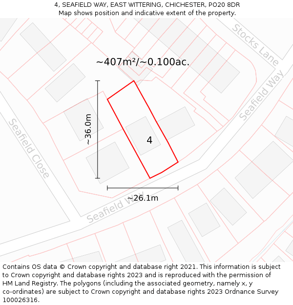 4, SEAFIELD WAY, EAST WITTERING, CHICHESTER, PO20 8DR: Plot and title map