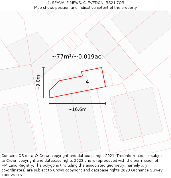 4, SEAVALE MEWS, CLEVEDON, BS21 7QB: Plot and title map