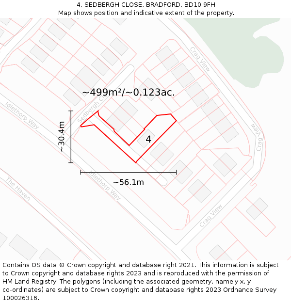 4, SEDBERGH CLOSE, BRADFORD, BD10 9FH: Plot and title map