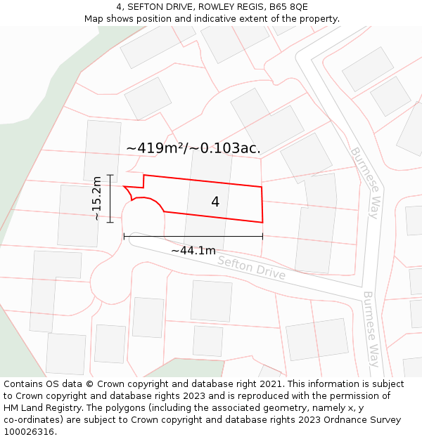 4, SEFTON DRIVE, ROWLEY REGIS, B65 8QE: Plot and title map