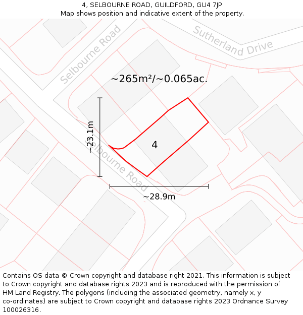 4, SELBOURNE ROAD, GUILDFORD, GU4 7JP: Plot and title map