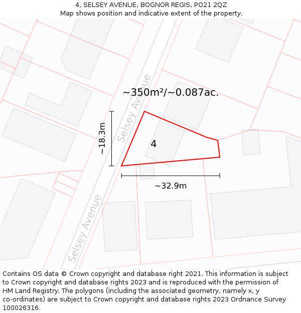 4, SELSEY AVENUE, BOGNOR REGIS, PO21 2QZ: Plot and title map