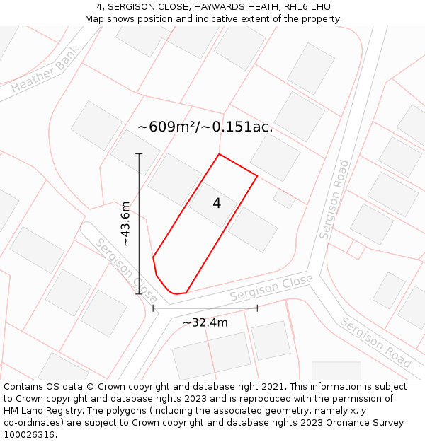 4, SERGISON CLOSE, HAYWARDS HEATH, RH16 1HU: Plot and title map