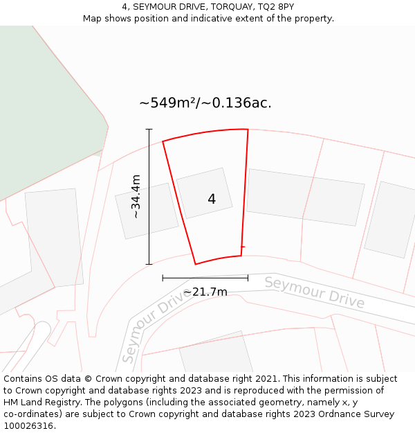 4, SEYMOUR DRIVE, TORQUAY, TQ2 8PY: Plot and title map