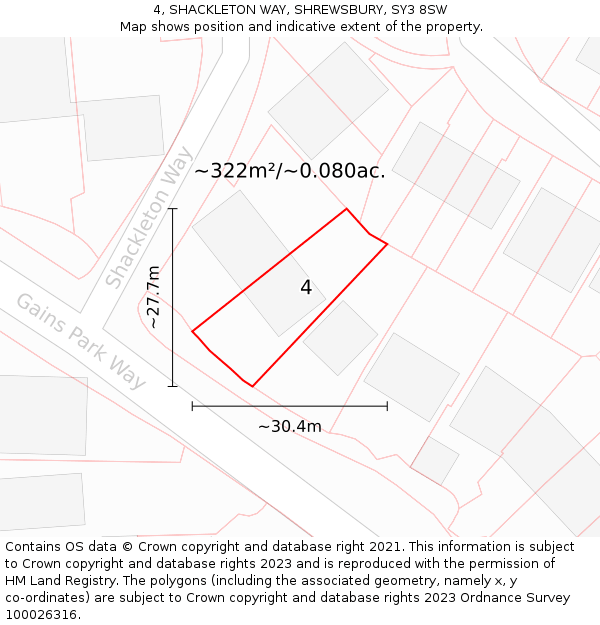 4, SHACKLETON WAY, SHREWSBURY, SY3 8SW: Plot and title map