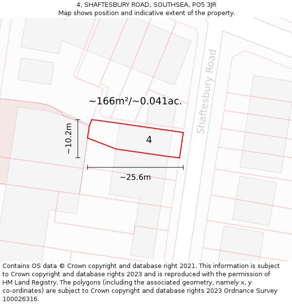 4, SHAFTESBURY ROAD, SOUTHSEA, PO5 3JR: Plot and title map
