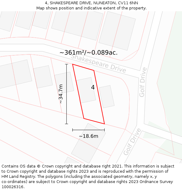 4, SHAKESPEARE DRIVE, NUNEATON, CV11 6NN: Plot and title map